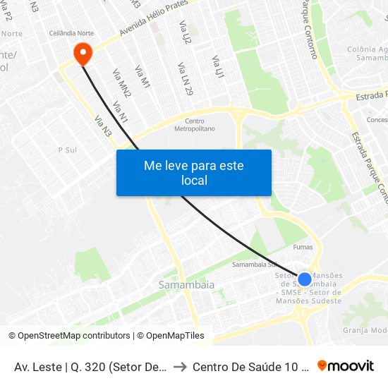 Av. Leste | Q. 320 (Setor De Mansões Q. 3) to Centro De Saúde 10 De Ceilândia map