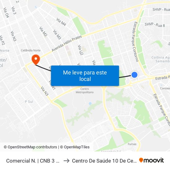 Comercial Norte | Cnb 3 (Inss) to Centro De Saúde 10 De Ceilândia map