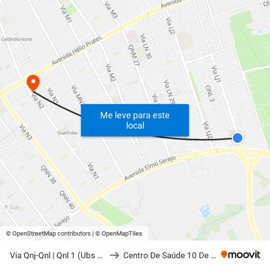Via Qnj-Qnl | Qnl 1 (Ubs 3 / Ced 6) to Centro De Saúde 10 De Ceilândia map