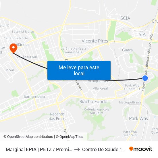 Marginal EPIA Sul | Petz / Premier Nissan & Renault to Centro De Saúde 10 De Ceilândia map