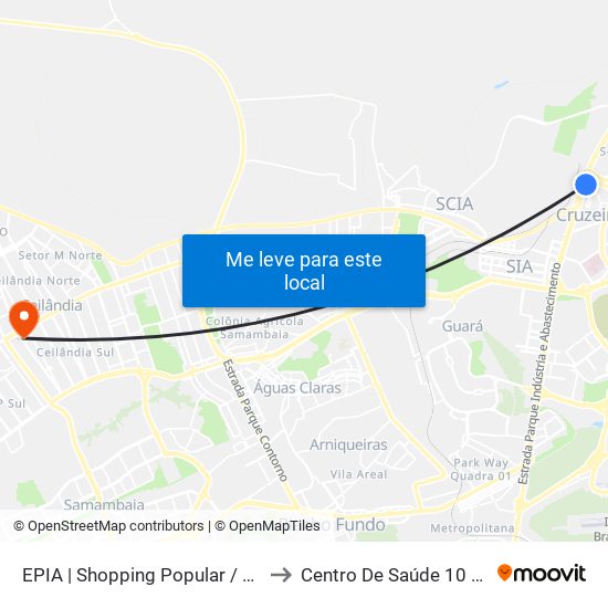 Epia Sul | Shopping Popular / Rodoferroviaria to Centro De Saúde 10 De Ceilândia map
