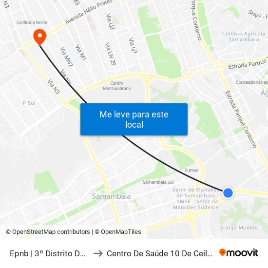 Epnb | 3º Distrito Der-Df to Centro De Saúde 10 De Ceilândia map
