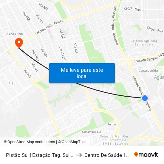Pistão Sul | Estação Tag. Sul / Hosp. Anna Nery to Centro De Saúde 10 De Ceilândia map