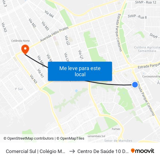 Comercial Sul | Colégio Marista / Ced 2 to Centro De Saúde 10 De Ceilândia map