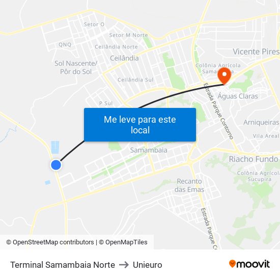 Terminal Samambaia Norte to Unieuro map