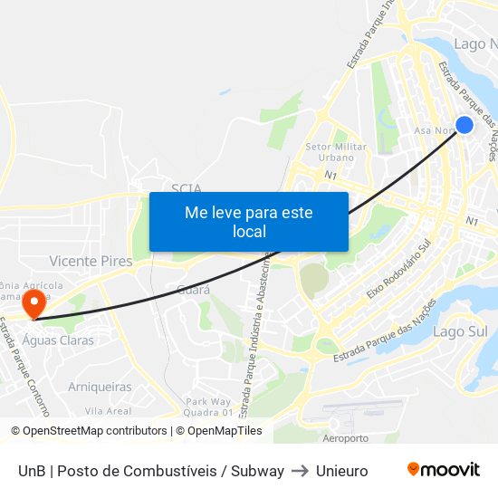 UnB | Posto de Combustíveis / Subway to Unieuro map