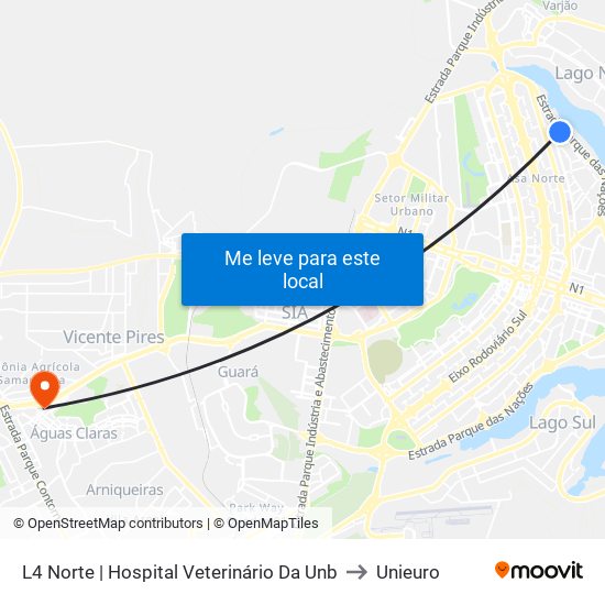 L4 Norte | Hospital Veterinário da UnB to Unieuro map