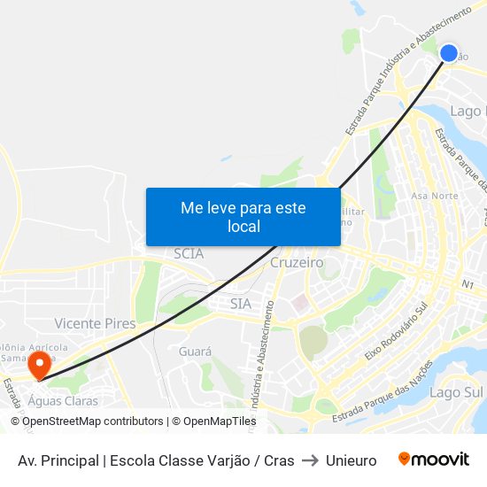 Av. Principal | Escola Classe Varjão / Cras to Unieuro map