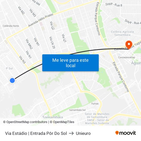 Via Estádio | Entrada Pôr Do Sol to Unieuro map