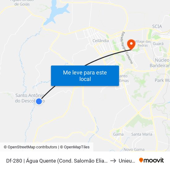 Df-280 | Água Quente (Cond. Salomão Elias) to Unieuro map