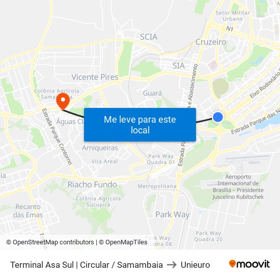 Terminal Asa Sul | Zebrinha / Samambaia to Unieuro map