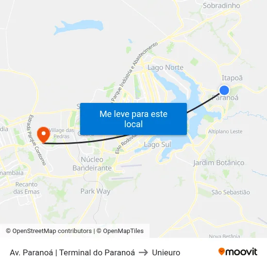 Av. Paranoá | Terminal do Paranoá to Unieuro map