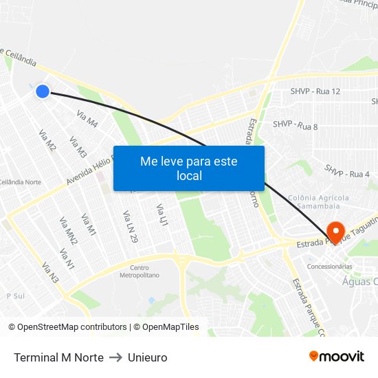 Terminal M Norte to Unieuro map