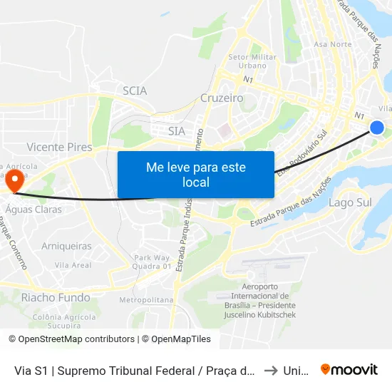 Via S1 | Supremo Tribunal Federal / Praça dos Três Poderes to Unieuro map