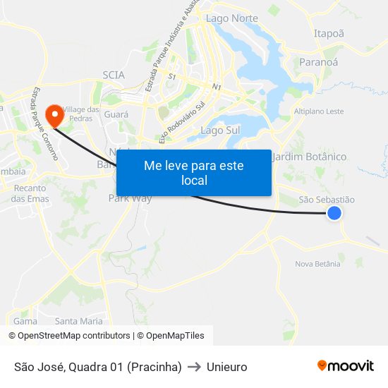 São José, Quadra 01 (Pracinha) to Unieuro map