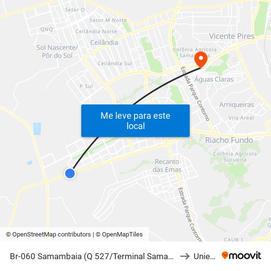 Br-060 Samambaia (Q 527/Terminal Samambaia Sul) to Unieuro map