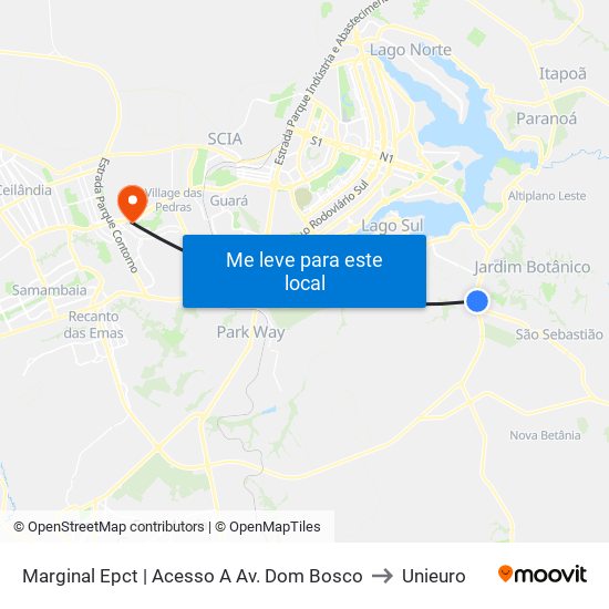 Marginal Epct | Acesso A Av. Dom Bosco to Unieuro map