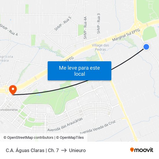 C.A. Águas Claras | Ch. 7 to Unieuro map