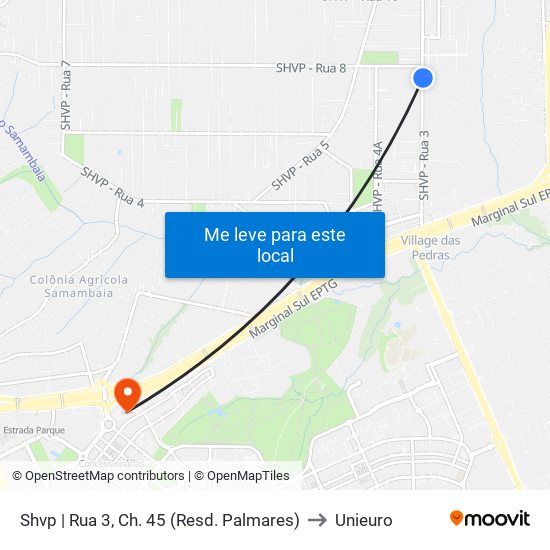 Shvp | Rua 3, Ch. 45 (Resd. Palmares) to Unieuro map
