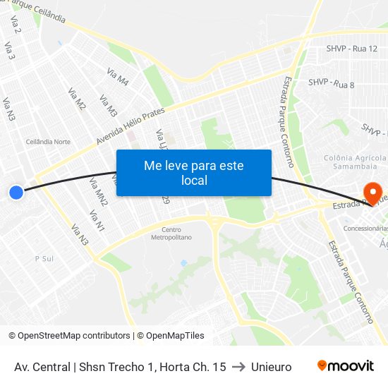 Av. Central | Shsn Trecho 1, Horta Ch. 15 to Unieuro map