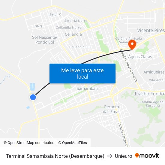Terminal Samambaia Norte (Desembarque) to Unieuro map