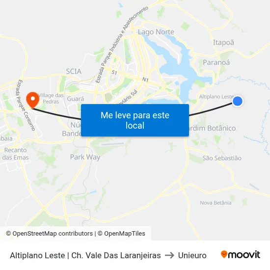 Altiplano Leste | Ch. Vale Das Laranjeiras to Unieuro map