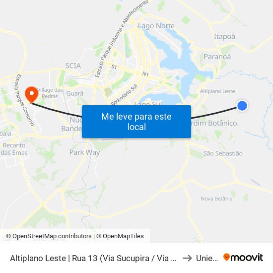 Altiplano Leste | Rua 13 (Via Sucupira / Via Das Acacias) to Unieuro map