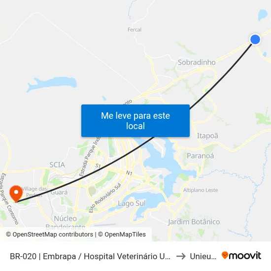 BR-020 | Embrapa / Hospital Veterinário UPIS to Unieuro map