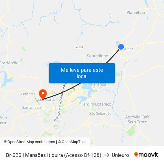 Br-020 | Mansões Itiquira (Acesso Df-128) to Unieuro map