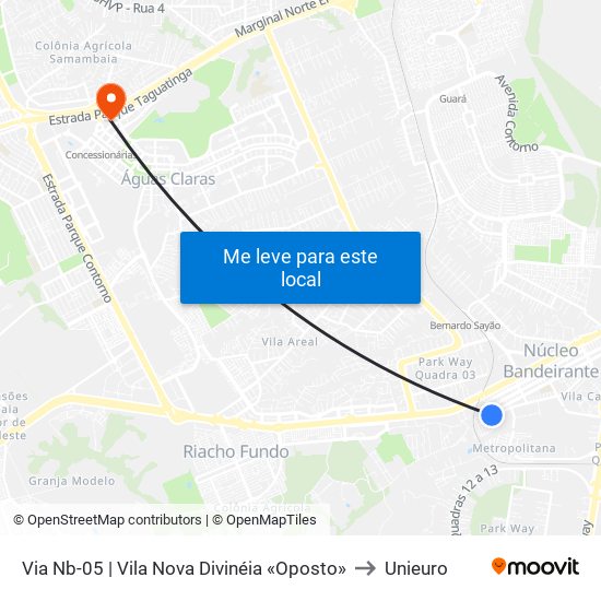 Via Nb-05 | Vila Nova Divinéia «Oposto» to Unieuro map