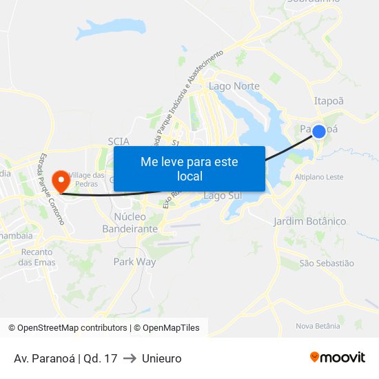 Av. Paranoá | Qd. 17 to Unieuro map