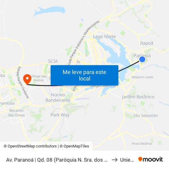 Av. Paranoá | Qd. 08 (Paróquia N. Sra. dos Pobres) to Unieuro map