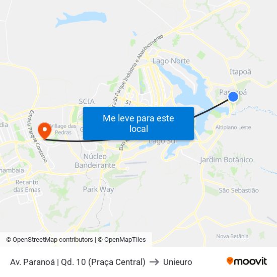 Av. Paranoá | Qd. 10 (Praça Central) to Unieuro map