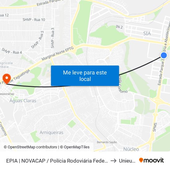 EPIA | NOVACAP / Polícia Rodoviária Federal to Unieuro map