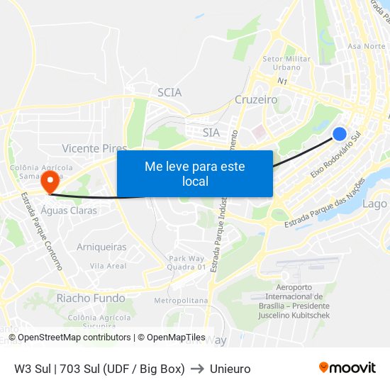 W3 Sul | 703 Sul (Udf / Big Box) to Unieuro map