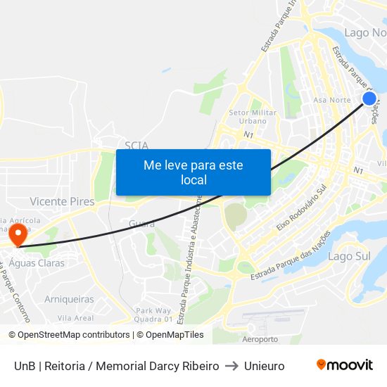 UnB | Reitoria / Memorial Darcy Ribeiro to Unieuro map