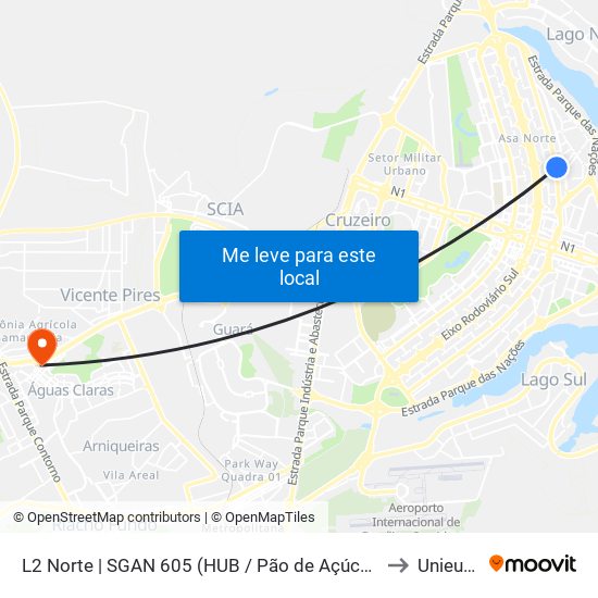 L2 Norte | SGAN 605 (HUB / Pão de Açúcar) to Unieuro map