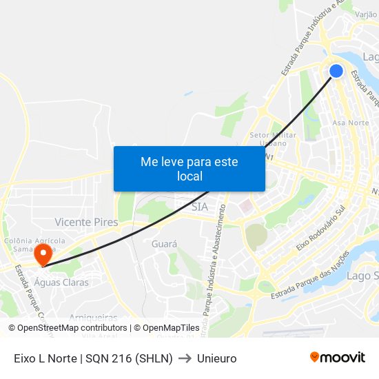 Eixo L Norte | SQN 216 (SHLN) to Unieuro map