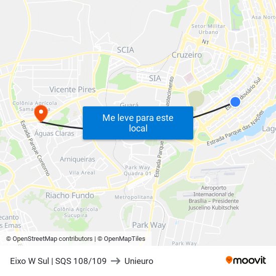 Eixo W Sul | Sqs 108/109 to Unieuro map