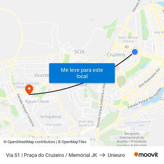 Via S1 | Praça do Cruzeiro / Memórial JK to Unieuro map
