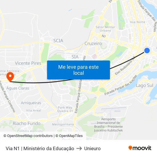 Via N1 | Ministérios Da Defesa (Fab) / Educação to Unieuro map