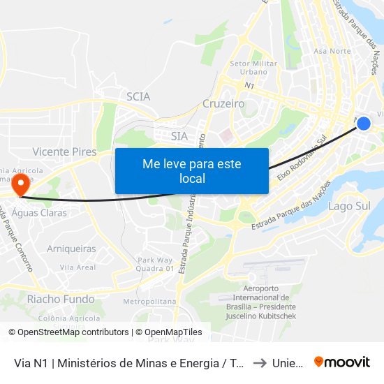 Via N1 | Ministérios De Minas E Energia / Turismo to Unieuro map