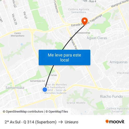 2ª Av.Sul - Q 314 (Superbom) to Unieuro map