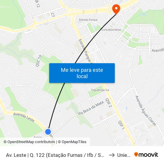 Av. Leste | Q. 122 (Estação Furnas / Ifb / Sest-Senat) to Unieuro map