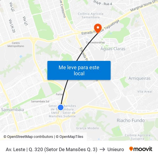 Av. Leste | Q. 320 (Setor De Mansões Q. 3) to Unieuro map