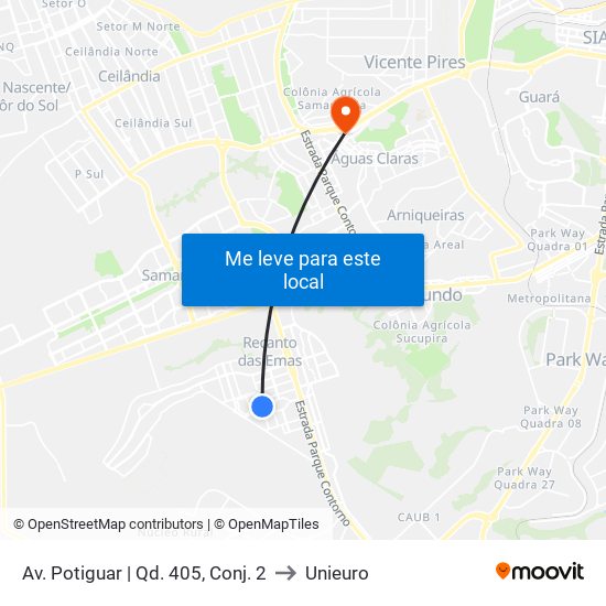 Av. Potiguar | Qd. 405, Conj. 2 to Unieuro map