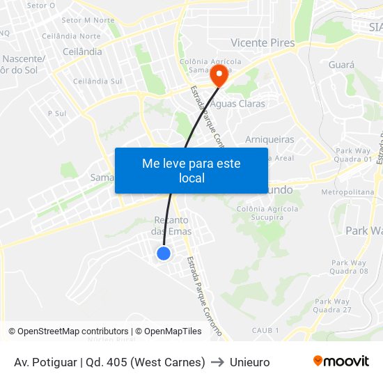 Av. Potiguar | Qd. 405 (West Carnes) to Unieuro map