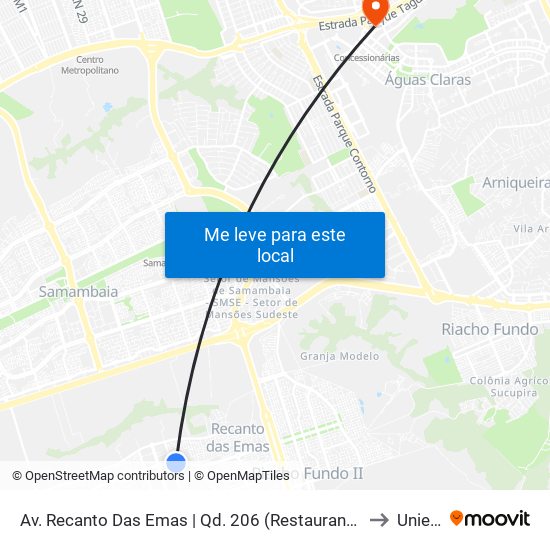 Av. Recanto Das Emas | Qd. 206 (Restaurante Comunitário) to Unieuro map