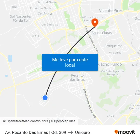 Av. Recanto Das Emas | Qd. 309 to Unieuro map