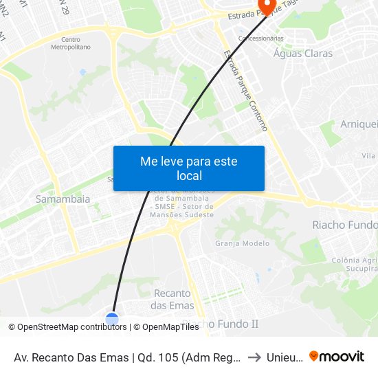 Av. Recanto Das Emas | Qd. 105 (Adm Regional) to Unieuro map